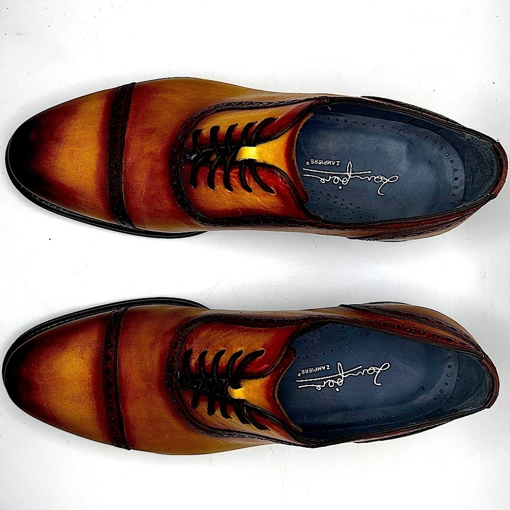 STUNNING Zampiere Burnished Calf-Skin Leather Cap-Toe Oxfords 🤩🤩🤩 MINT COND. - Picture 16 of 16
